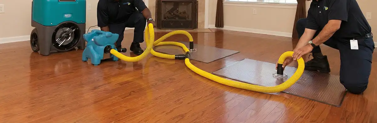 emergency water removal technicians extracting standing water from a home using professional equipment in Allentown, PA