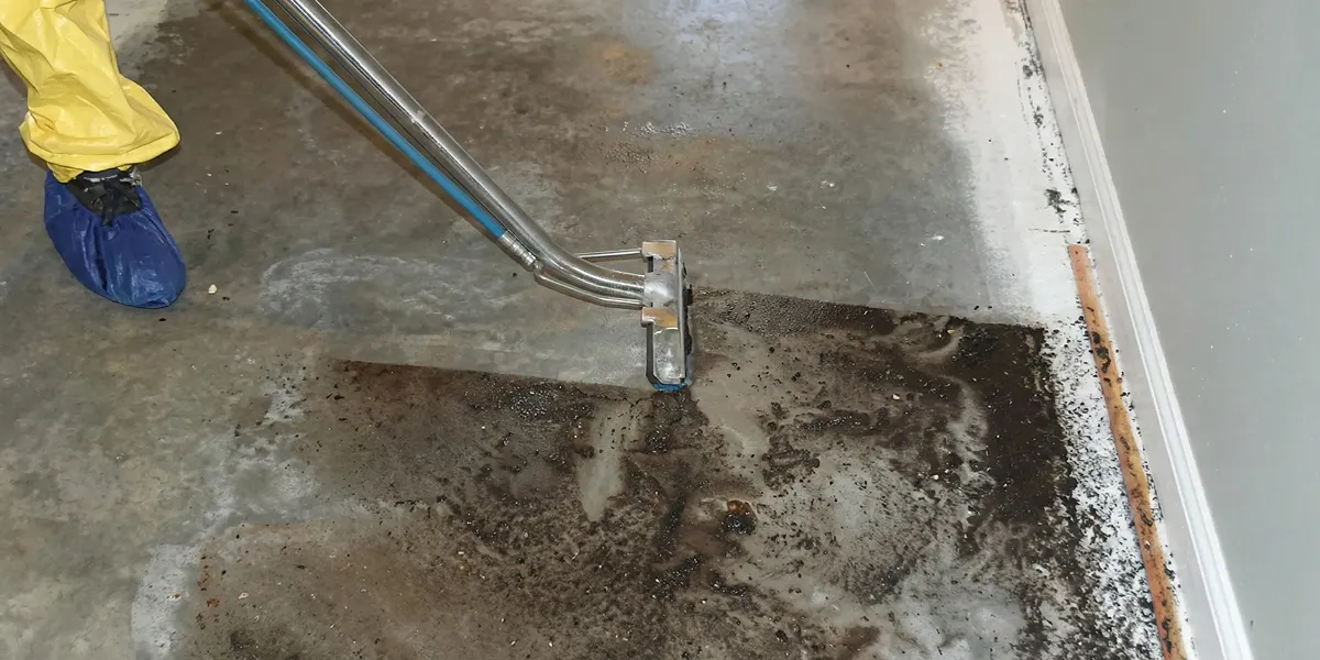 sewage removal technicians extracting contaminated wastewater from a residential floor in Allentown, PA