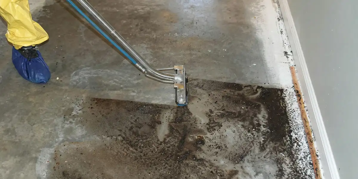 sewage removal technicians extracting contaminated wastewater from a residential floor in Allentown, PA