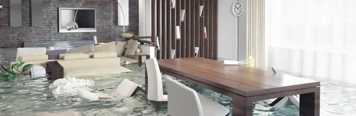 home interior affected by water damage with flooded floors and displaced furniture in Allentown, PA